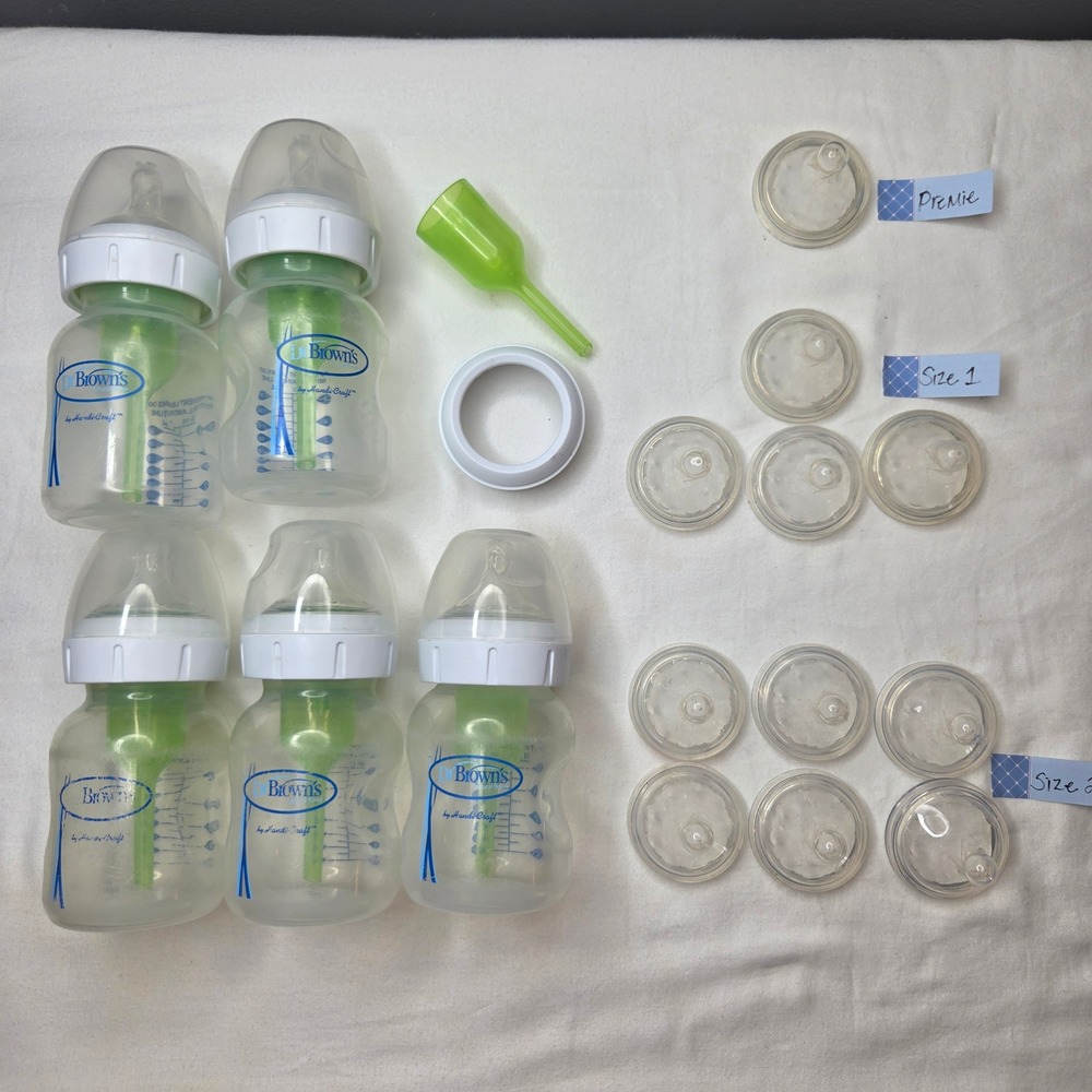 Dr. Browns Natural Flow Anti-Colic 5oz Baby Bottle Lot w/ 11 Nipples & Vents